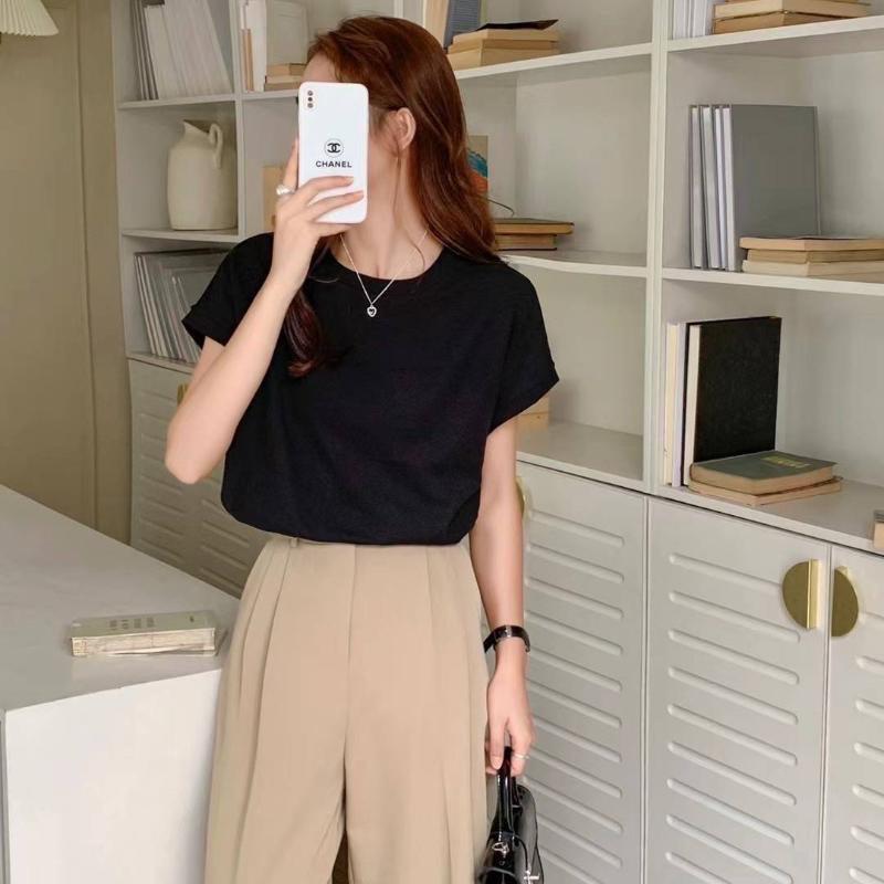 ［台灣出貨］B1058華夫格簡約上衣 短袖T 百搭上衣 素色上衣 寬鬆上衣 親膚上衣 夏天上衣-細節圖5
