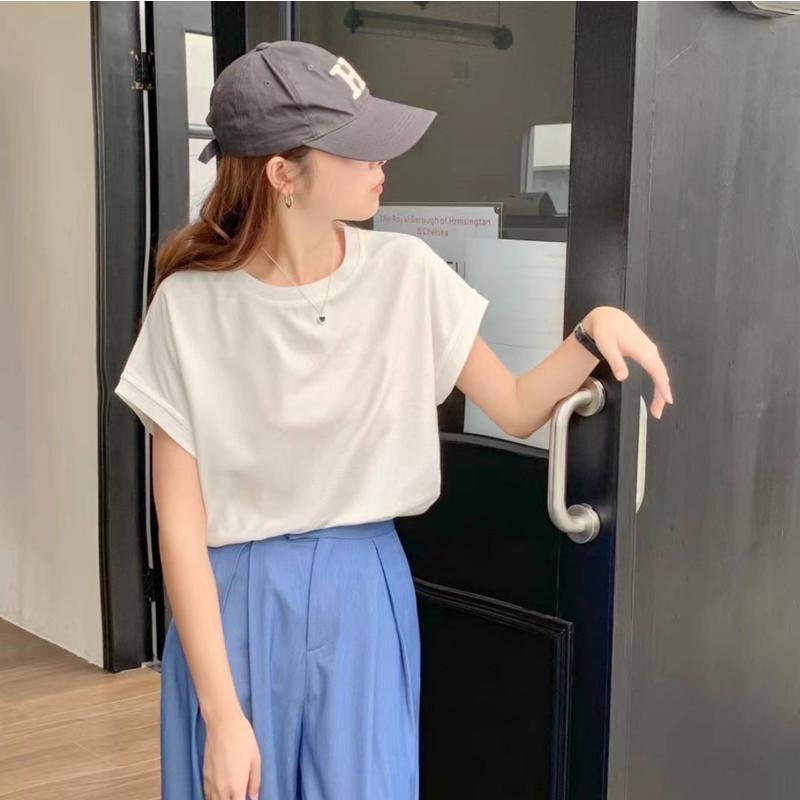 ［台灣出貨］B1058華夫格簡約上衣 短袖T 百搭上衣 素色上衣 寬鬆上衣 親膚上衣 夏天上衣-細節圖6