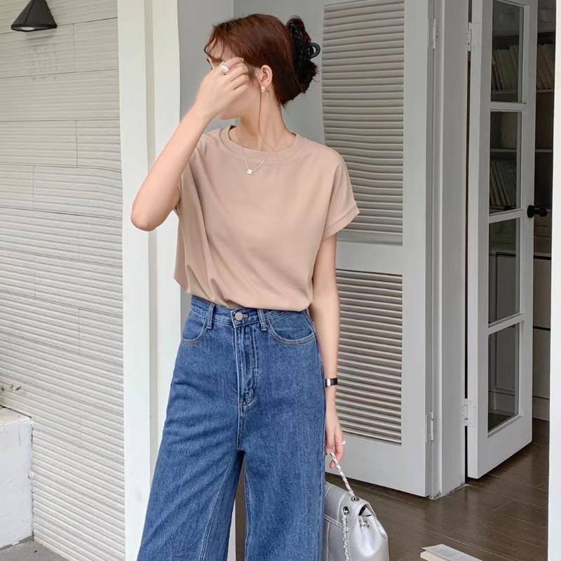 ［台灣出貨］B1058華夫格簡約上衣 短袖T 百搭上衣 素色上衣 寬鬆上衣 親膚上衣 夏天上衣-細節圖7