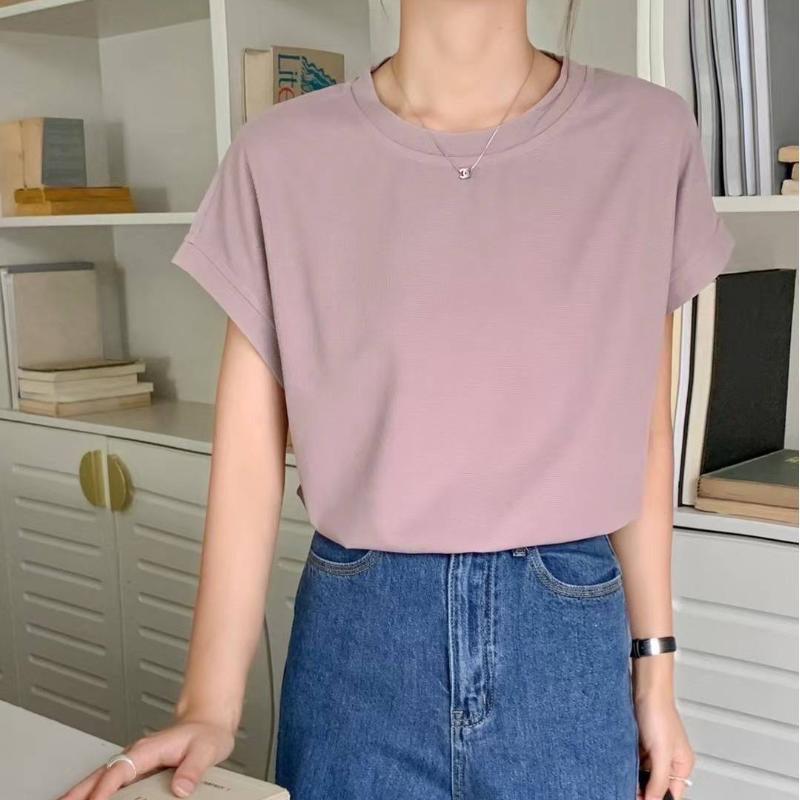 ［台灣出貨］B1058華夫格簡約上衣 短袖T 百搭上衣 素色上衣 寬鬆上衣 親膚上衣 夏天上衣-細節圖8