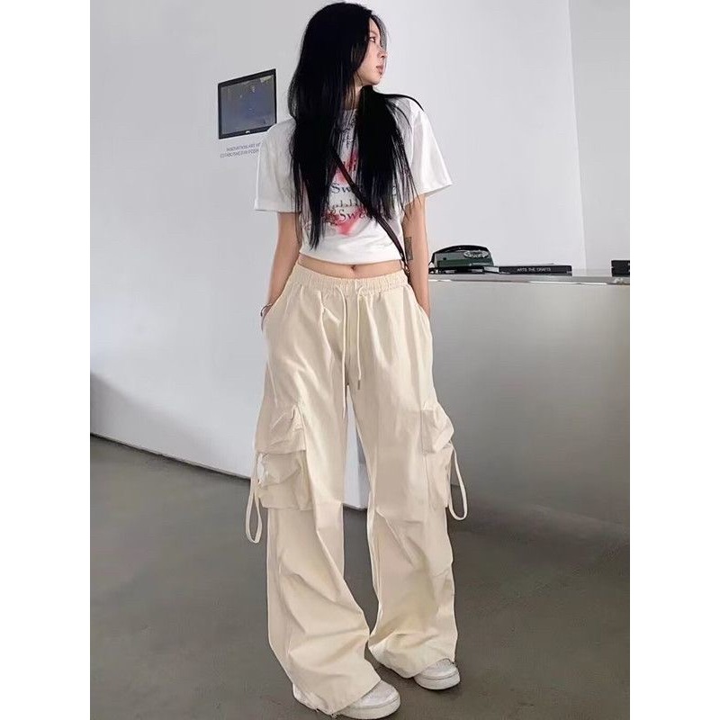 AS🤍 美式 復古 顯瘦 工裝褲 春秋款 高腰 直筒 闊腿 寬松 休閒 長褲-細節圖5