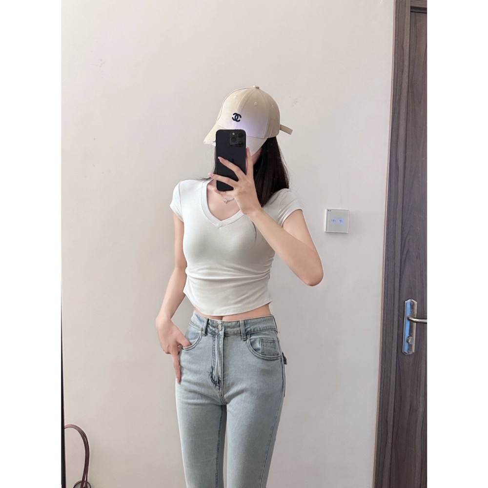 AS🤍 淺色 微喇 牛仔褲 薄款 高腰 彈力 顯瘦 修身 復古 美式 提臀 喇叭褲-細節圖3