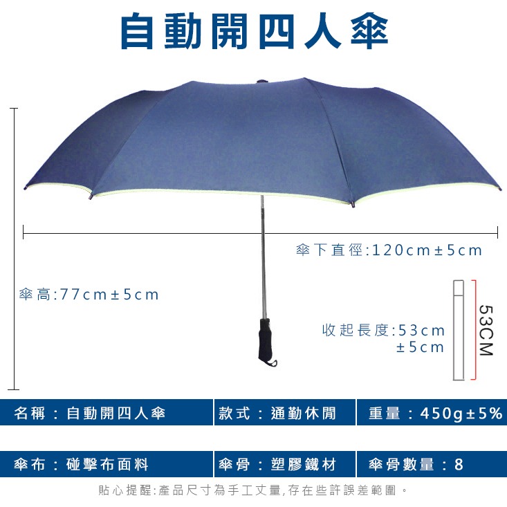 新款超級無敵大傘面自動四人雨傘-56吋 八骨 4人傘 四人傘 超大傘 自動傘 雨傘 雨具 雙人傘-細節圖9