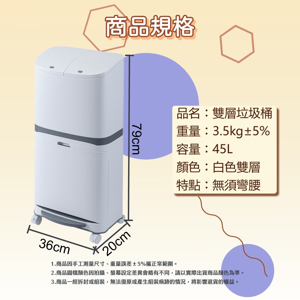 雙開雙層分類垃圾桶-雙蓋 按壓式 腳踩式 家用 乾溼分類 廚房收納 廁所垃圾桶 回收桶-細節圖8