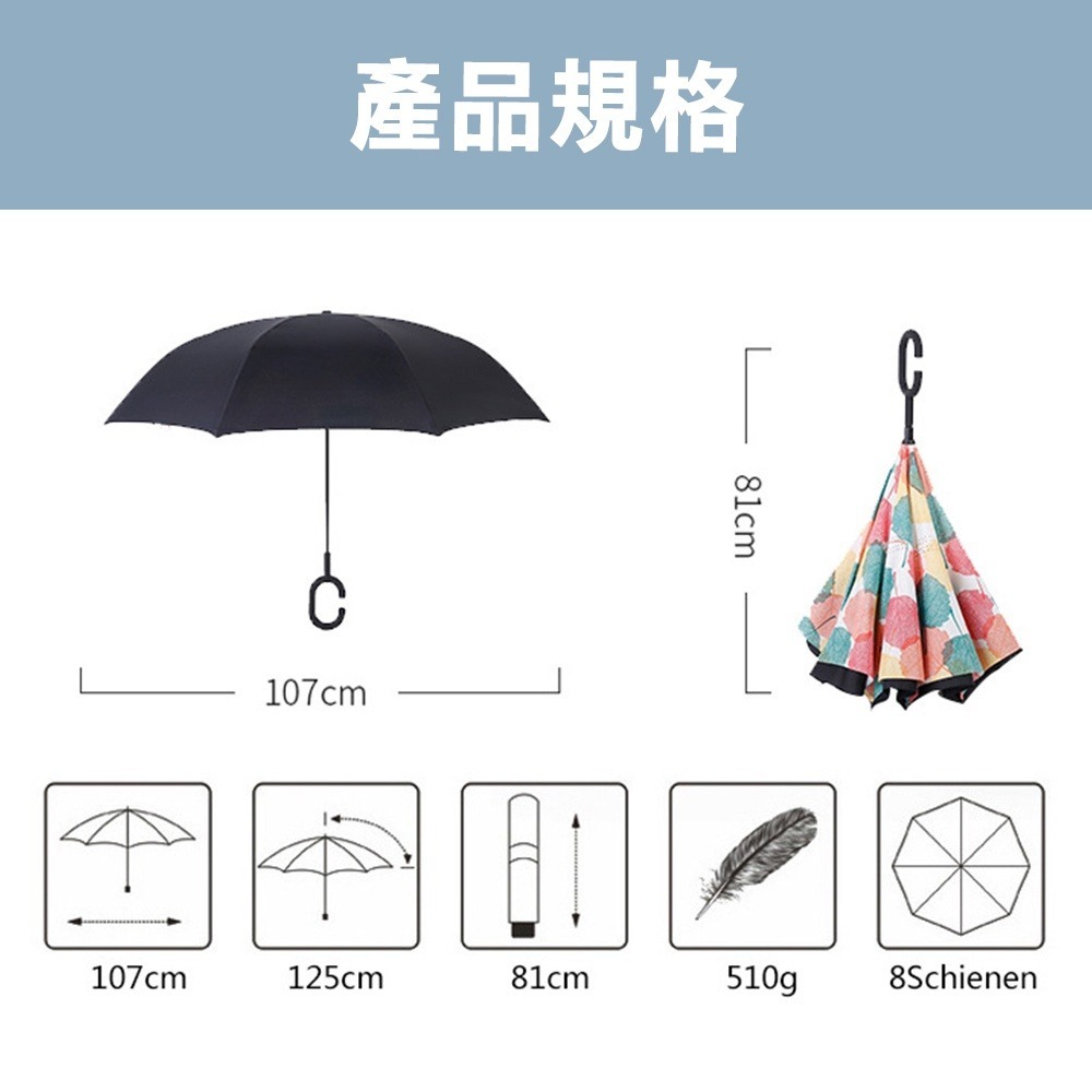 雙層長柄免持反向傘 免持傘 汽車傘  防曬 防紫外線 超大 雙人傘 C型 太陽傘 遮陽傘 大傘 反向傘-細節圖8