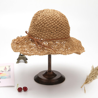 鉤織拉菲草防曬遮陽帽-細節圖3