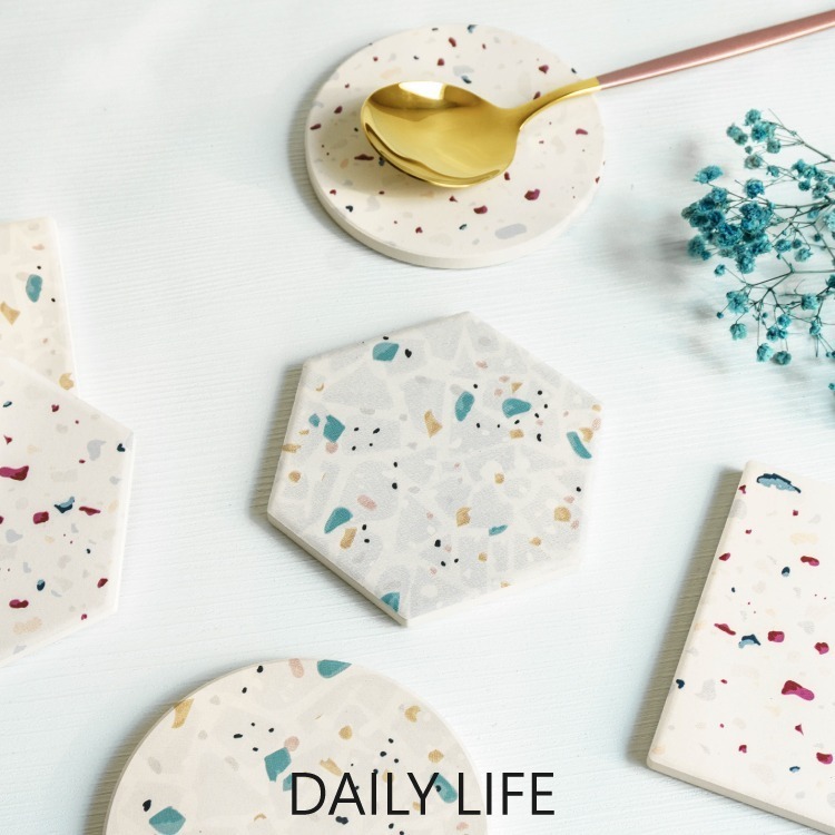 DAILY LIFE 珪藻土杯墊 水磨石花紋 矽藻土水杯墊-細節圖2