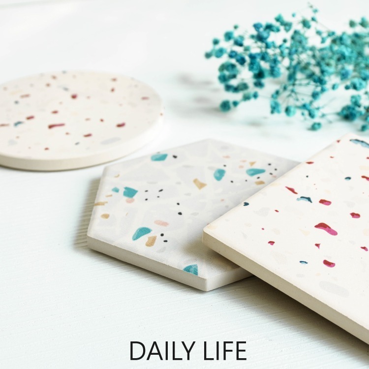 DAILY LIFE 珪藻土杯墊 水磨石花紋 矽藻土水杯墊-細節圖3