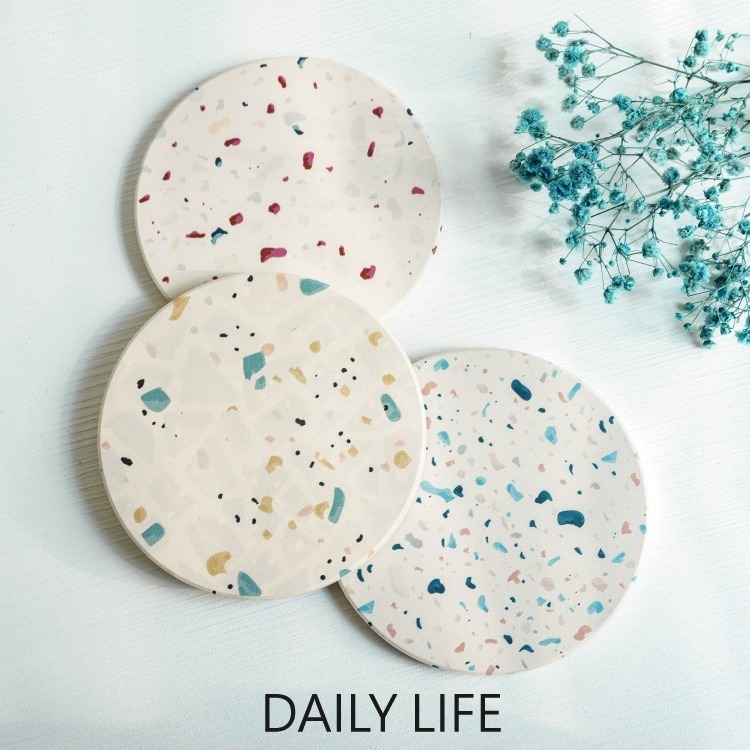 DAILY LIFE 珪藻土杯墊 水磨石花紋 矽藻土水杯墊-細節圖5
