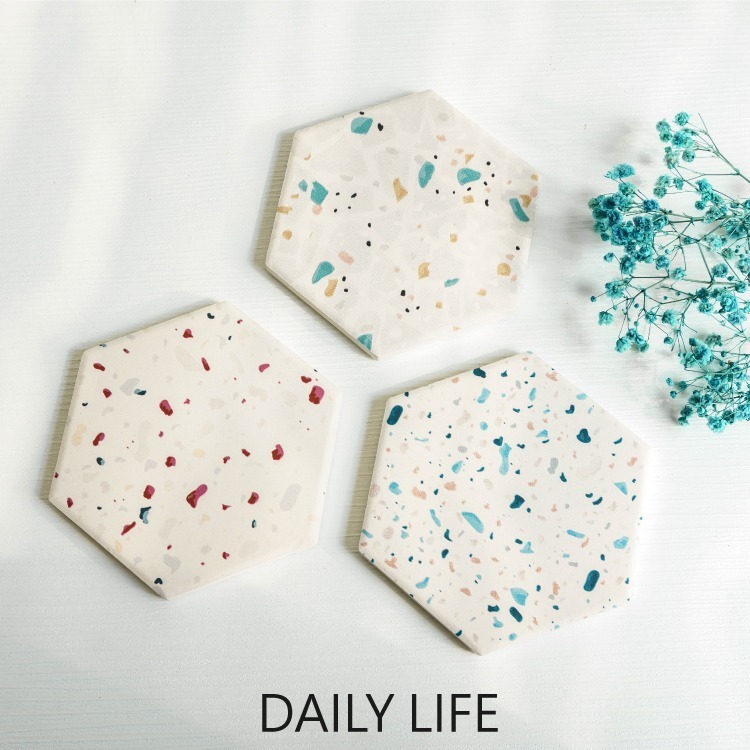 DAILY LIFE 珪藻土杯墊 水磨石花紋 矽藻土水杯墊-細節圖6