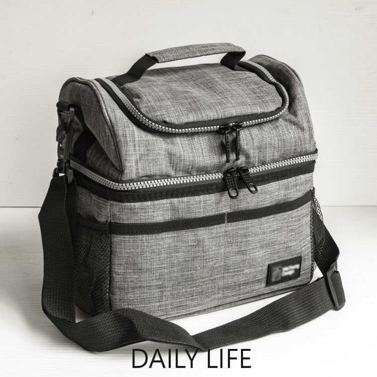 DAILY LIFE 雙層便當包 保溫保冷便當袋 大容量餐袋 肩背手提兩用 上班族學生便當包 野餐冷藏袋-規格圖6