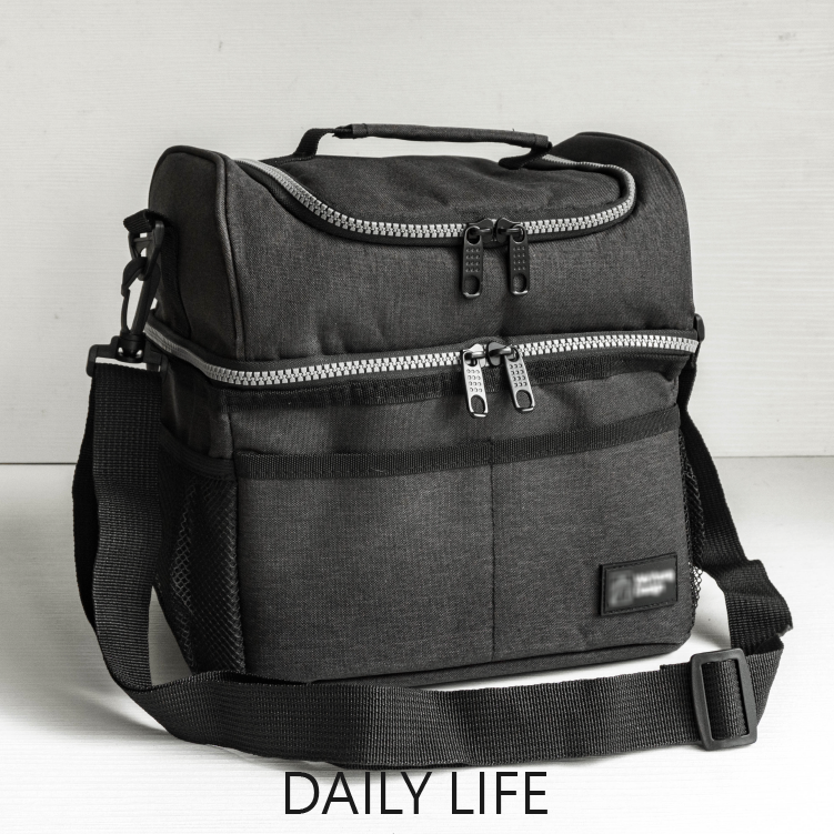 DAILY LIFE 雙層便當包 保溫保冷便當袋 大容量餐袋 肩背手提兩用 上班族學生便當包 野餐冷藏袋-規格圖6