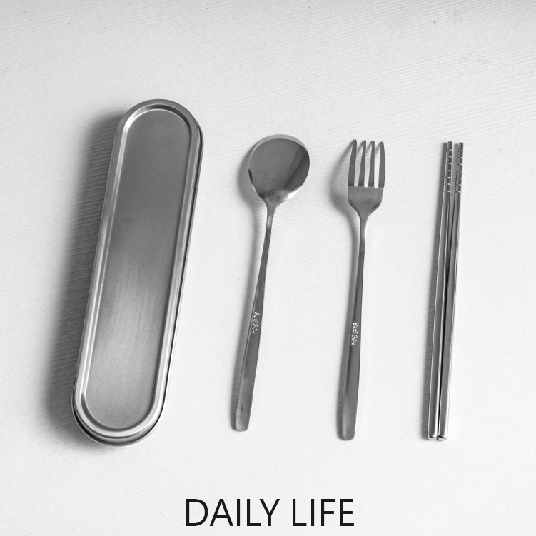 DAILY LIFE 304不鏽鋼餐具組便攜餐具組 筷子叉子湯匙 學生上班族適用-規格圖7