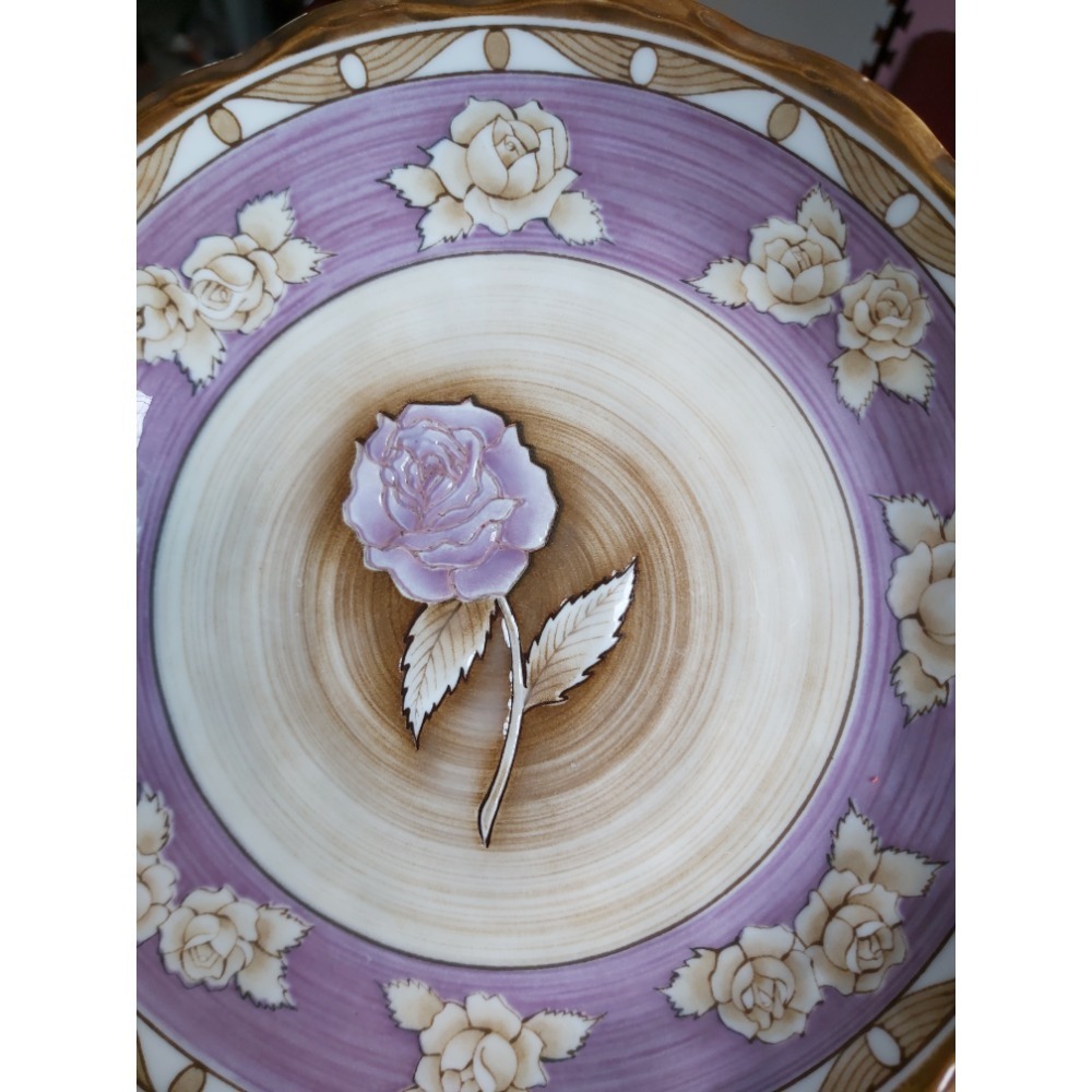 TONO 陶器,紅/紫玫瑰盤子(日本製造)-細節圖3