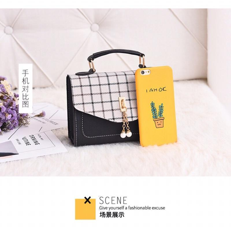 【sw.shop】🔥現貨實拍🔥韓版新款百搭手提包 單肩包格紋包 實拍圖 女包 小方包 側背包 女生包包 學生包-細節圖4