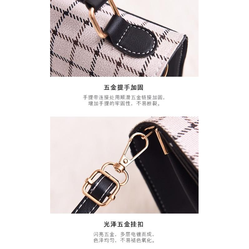 【sw.shop】🔥現貨實拍🔥韓版新款百搭手提包 單肩包格紋包 實拍圖 女包 小方包 側背包 女生包包 學生包-細節圖5