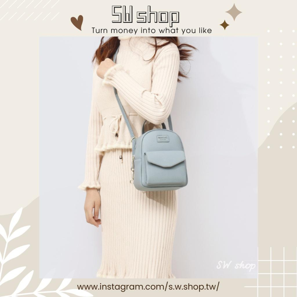 【sw.shop】🔥現貨+預購實拍🔥韓款素面後背包 2023新款 後背包 學生包 迷你包 女包 後背包 書包 寶寶藍-細節圖5