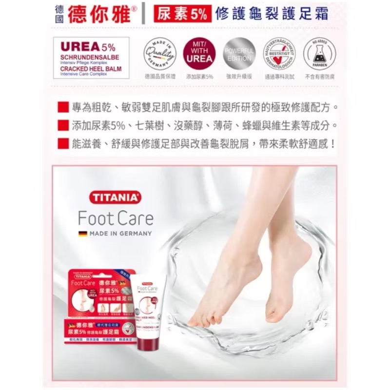 ［歐洲熱銷］👍TITANIA👍 德你雅尿素 5%修護龜裂護足霜-細節圖2