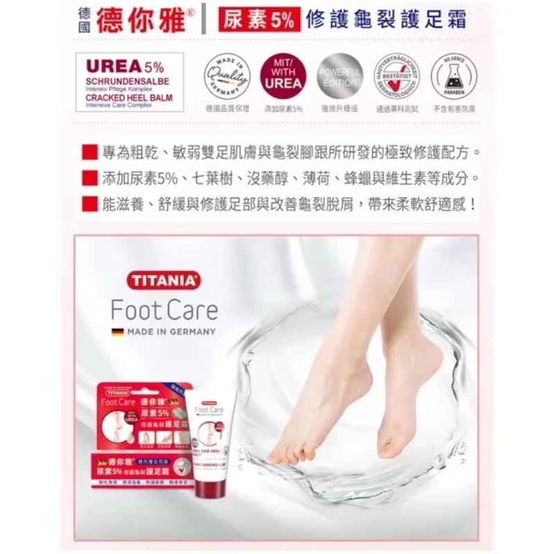 ［歐洲熱銷］👍TITANIA👍 德你雅尿素 5%修護龜裂護足霜-細節圖2