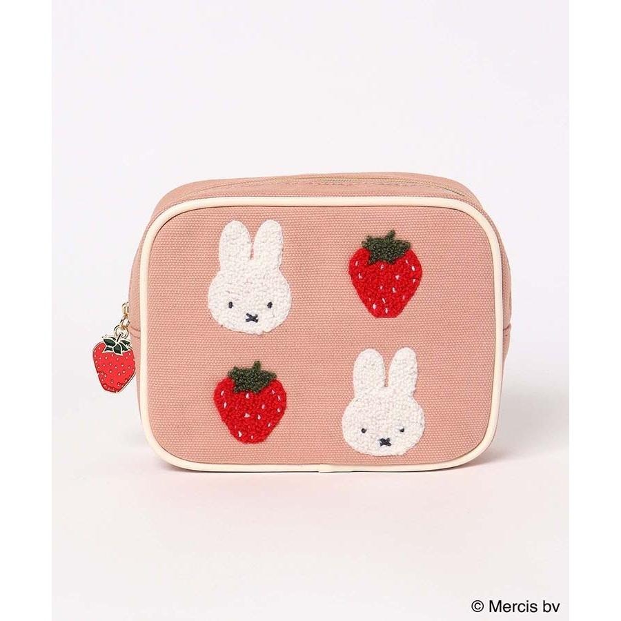 袋我走【MIFFY 刺繡草莓化妝收納包 (白色/粉色)】-細節圖3