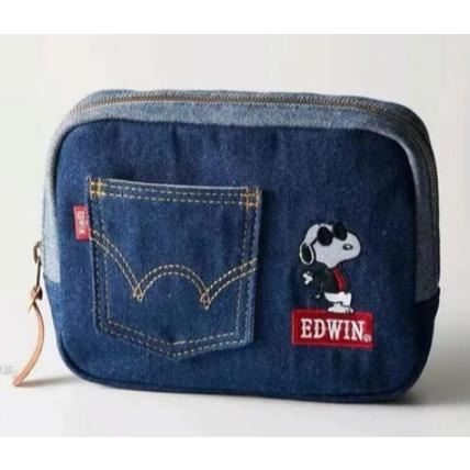 袋我走【SNOOPY x EDWIN 牛仔褲化妝包(深色牛仔款/直條紋牛仔款/淺色牛仔款)】-細節圖2