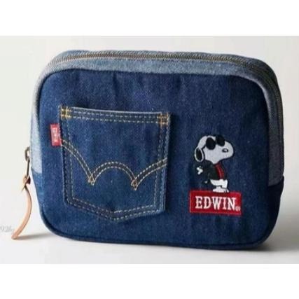 袋我走【SNOOPY x EDWIN 牛仔褲化妝包(深色牛仔款/直條紋牛仔款/淺色牛仔款)】-細節圖4