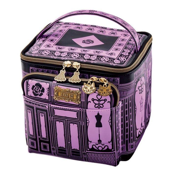 袋我走【ANNA SUI 黑色皮革手提化妝箱+貓咪吊飾兩件組】-細節圖3