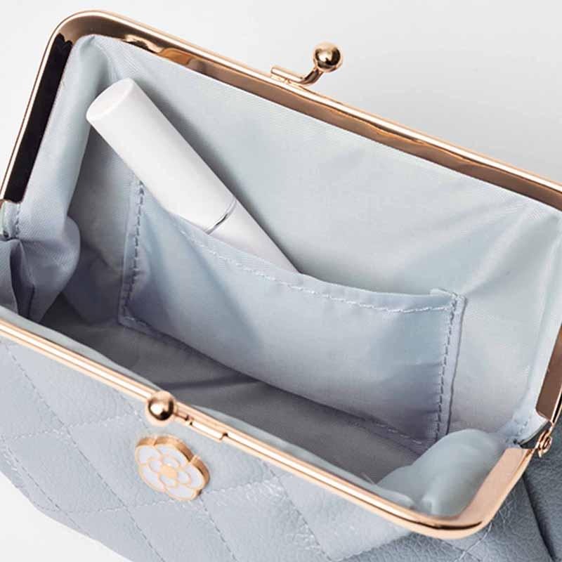 袋我走【CLATHAS 山茶花 灰色 菱格口金包 零錢包】-細節圖2