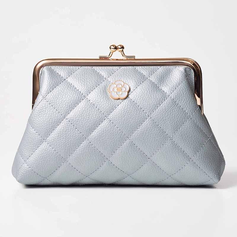 袋我走【CLATHAS 山茶花 灰色 菱格口金包 零錢包】-細節圖3