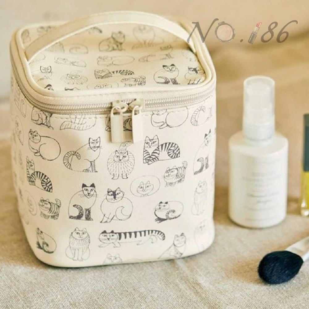 袋我走【LISA LARSON 白色貓咪化妝包 粉色小零錢包 兩件組】-細節圖2