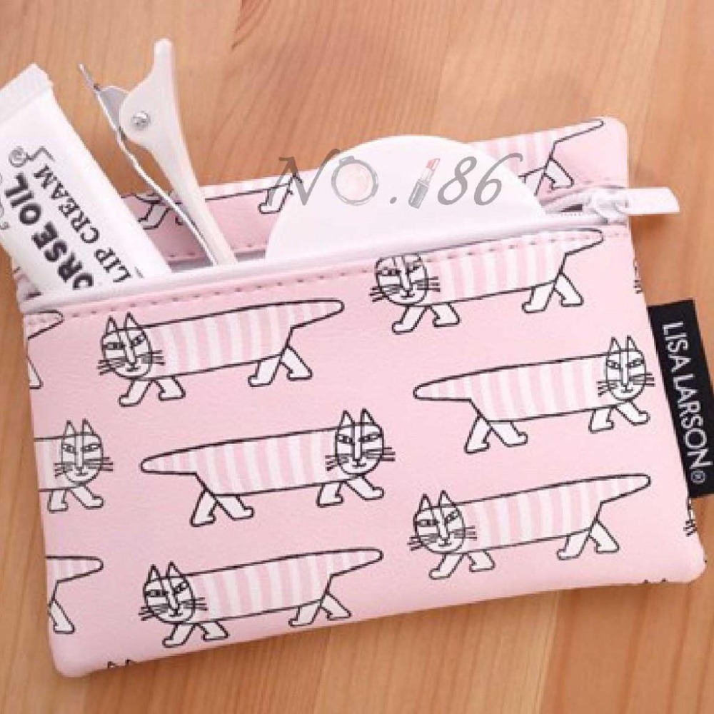 袋我走【LISA LARSON 白色貓咪化妝包 粉色小零錢包 兩件組】-細節圖7