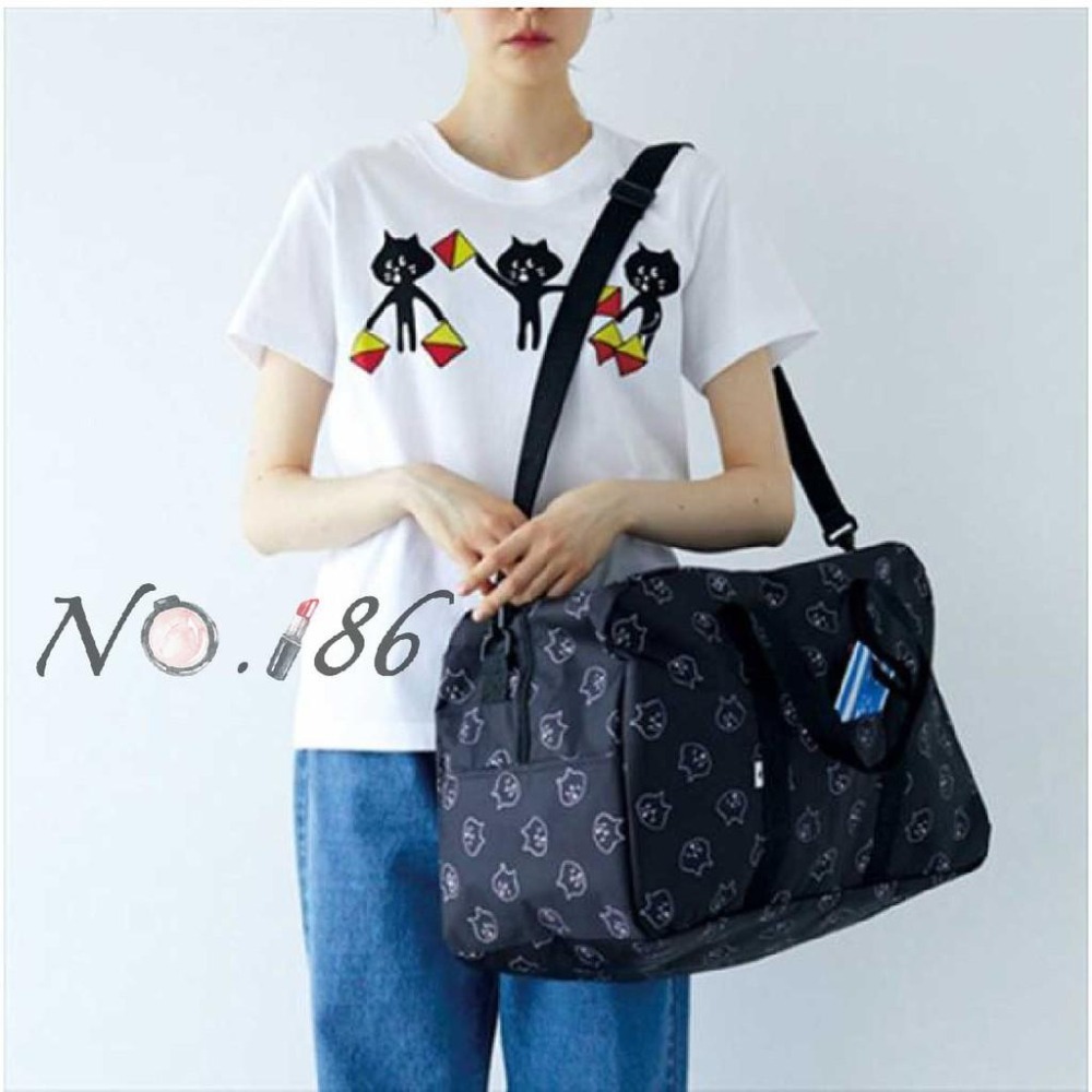 袋我走【NYA 驚訝貓 黑色滿版大旅行袋(只有包沒掛件)】-細節圖4