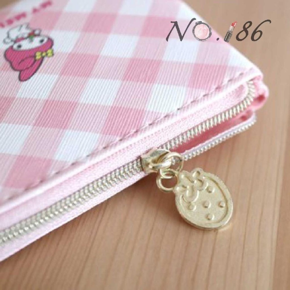 袋我走【MY MELODY  粉紅格紋拉鍊小錢包】-細節圖7