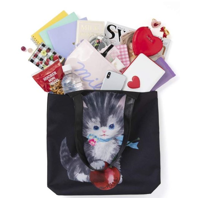 袋我走【MILKFED. 黑色皮革側背包+吊飾兩件組MILK CHERRY CAT BAG BOOK 附錄托特包】-細節圖5