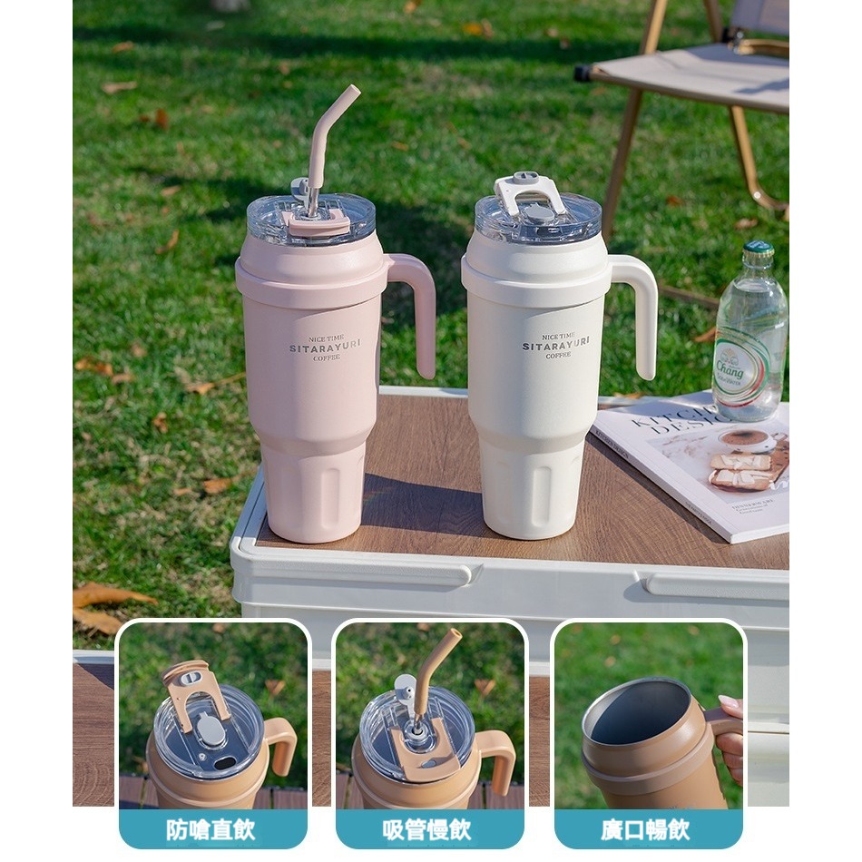 【艾特叔叔旗艦店】304不鏽鋼 保溫瓶 保溫杯 冰霸杯 保溫保冷 自帶提把 雙飲 直飲 吸管-細節圖2