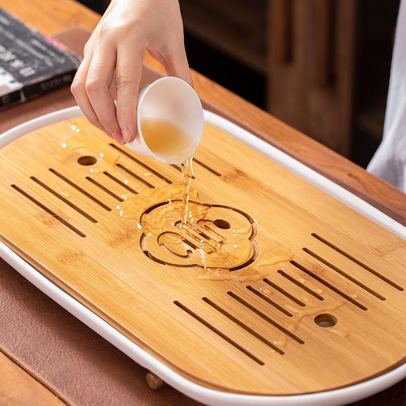 【陶說】乾濕兩用竹茶盤-禪黑/雅白 陶瓷底座 茶具 茶壺 茶杯 瀝水盤 泡茶壺 茶盤-細節圖3