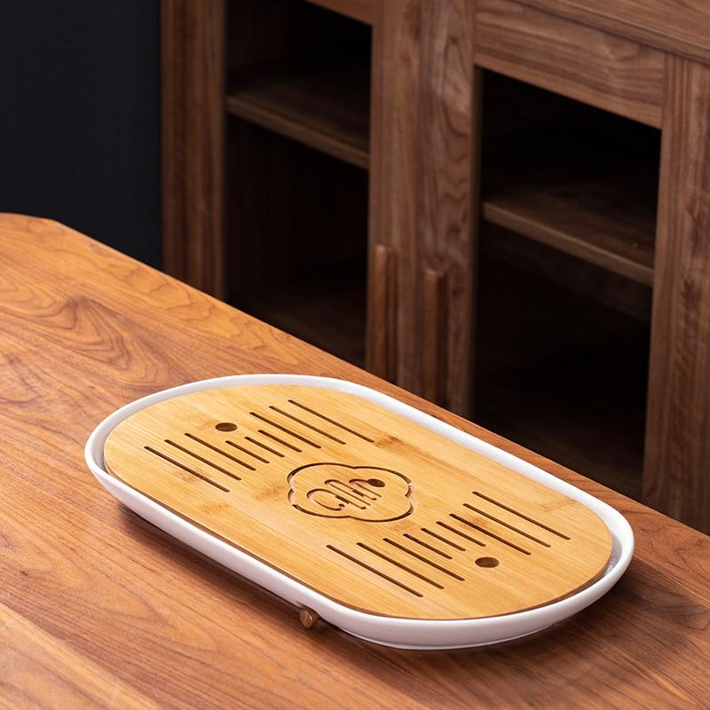 【陶說】乾濕兩用竹茶盤-禪黑/雅白 陶瓷底座 茶具 茶壺 茶杯 瀝水盤 泡茶壺 茶盤-細節圖5