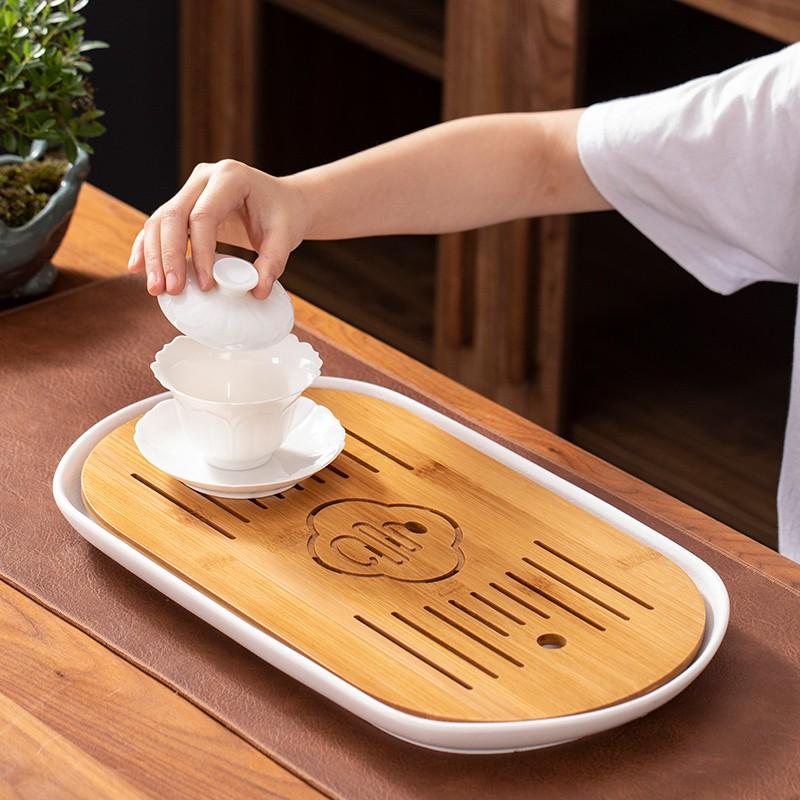 【陶說】乾濕兩用竹茶盤-禪黑/雅白 陶瓷底座 茶具 茶壺 茶杯 瀝水盤 泡茶壺 茶盤-細節圖6