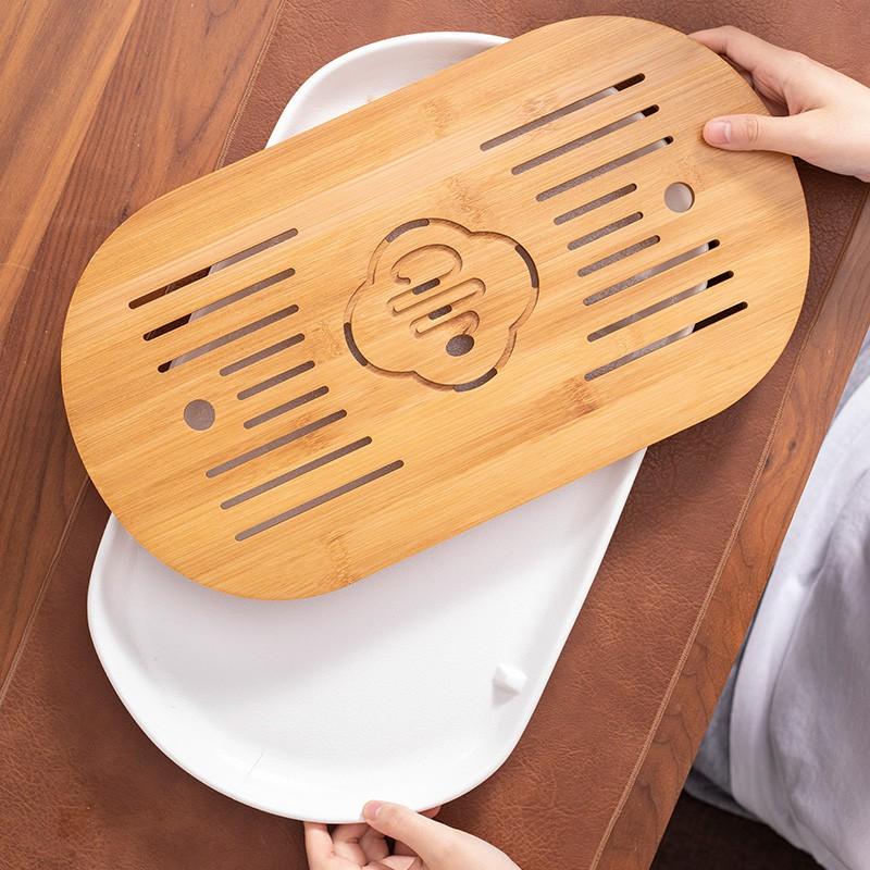 【陶說】乾濕兩用竹茶盤-禪黑/雅白 陶瓷底座 茶具 茶壺 茶杯 瀝水盤 泡茶壺 茶盤-細節圖7