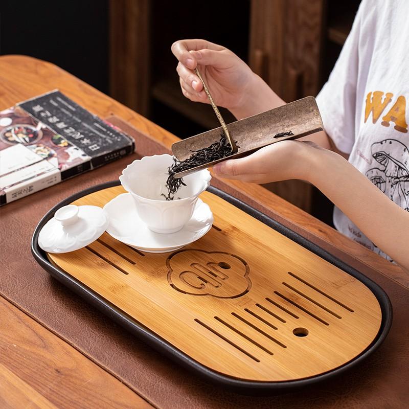 【陶說】乾濕兩用竹茶盤-禪黑/雅白 陶瓷底座 茶具 茶壺 茶杯 瀝水盤 泡茶壺 茶盤-細節圖8