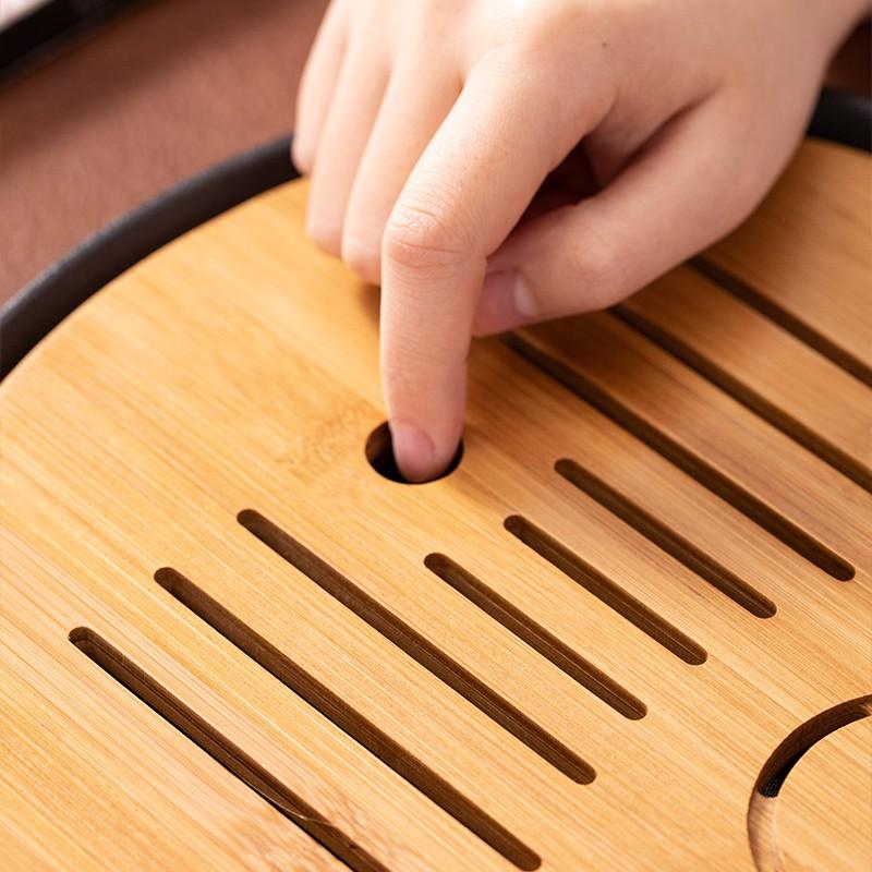 【陶說】乾濕兩用竹茶盤-禪黑/雅白 陶瓷底座 茶具 茶壺 茶杯 瀝水盤 泡茶壺 茶盤-細節圖9