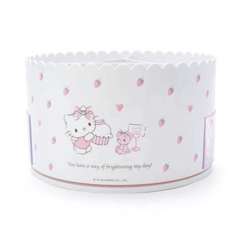 《現貨》日本製 Hello Kitty 三麗鷗 圓形塑膠旋轉化妝品架 旋轉抽屜盒 口紅架 瓶罐架 小物收納 日本代購-細節圖2