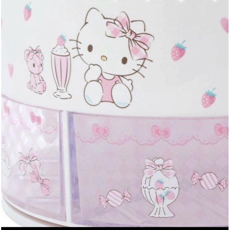 《現貨》日本製 Hello Kitty 三麗鷗 圓形塑膠旋轉化妝品架 旋轉抽屜盒 口紅架 瓶罐架 小物收納 日本代購-細節圖4