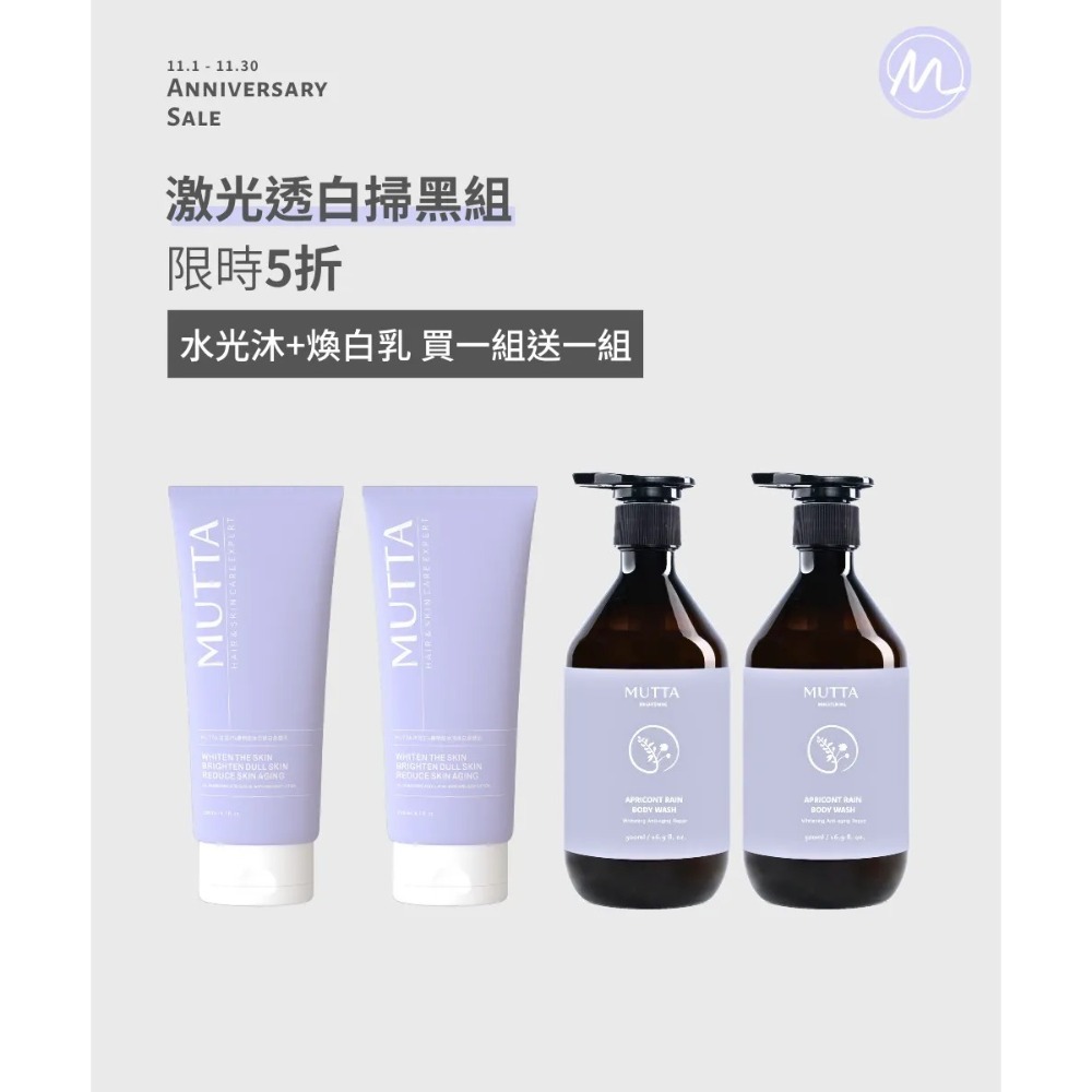 【沐塔 MUTTA】週年限定！買一送一！一鍵開啟燈泡肌！拋光抗痘身體乳＋淨痘舒敏沐浴露（共四瓶）-規格圖1