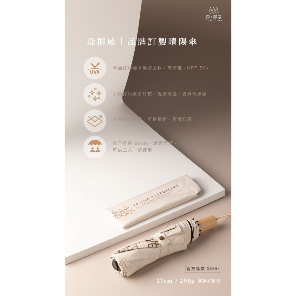 超輕巧好攜帶｜品牌訂製晴陽傘 NT.890｜黑膠複合工藝，紫外線阻隔率99％以上｜防水塗層，一甩即乾-細節圖3