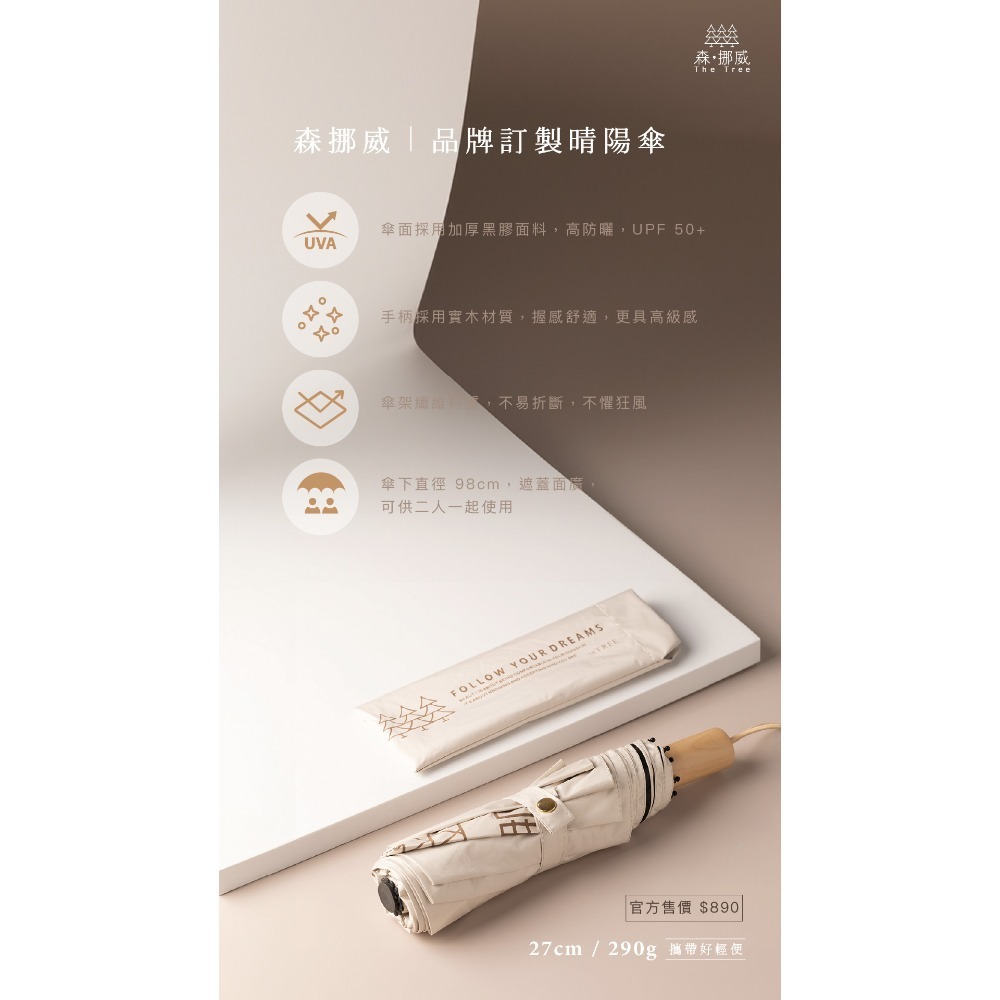 超輕巧好攜帶｜品牌訂製晴陽傘 NT.890｜黑膠複合工藝，紫外線阻隔率99％以上｜防水塗層，一甩即乾-規格圖5