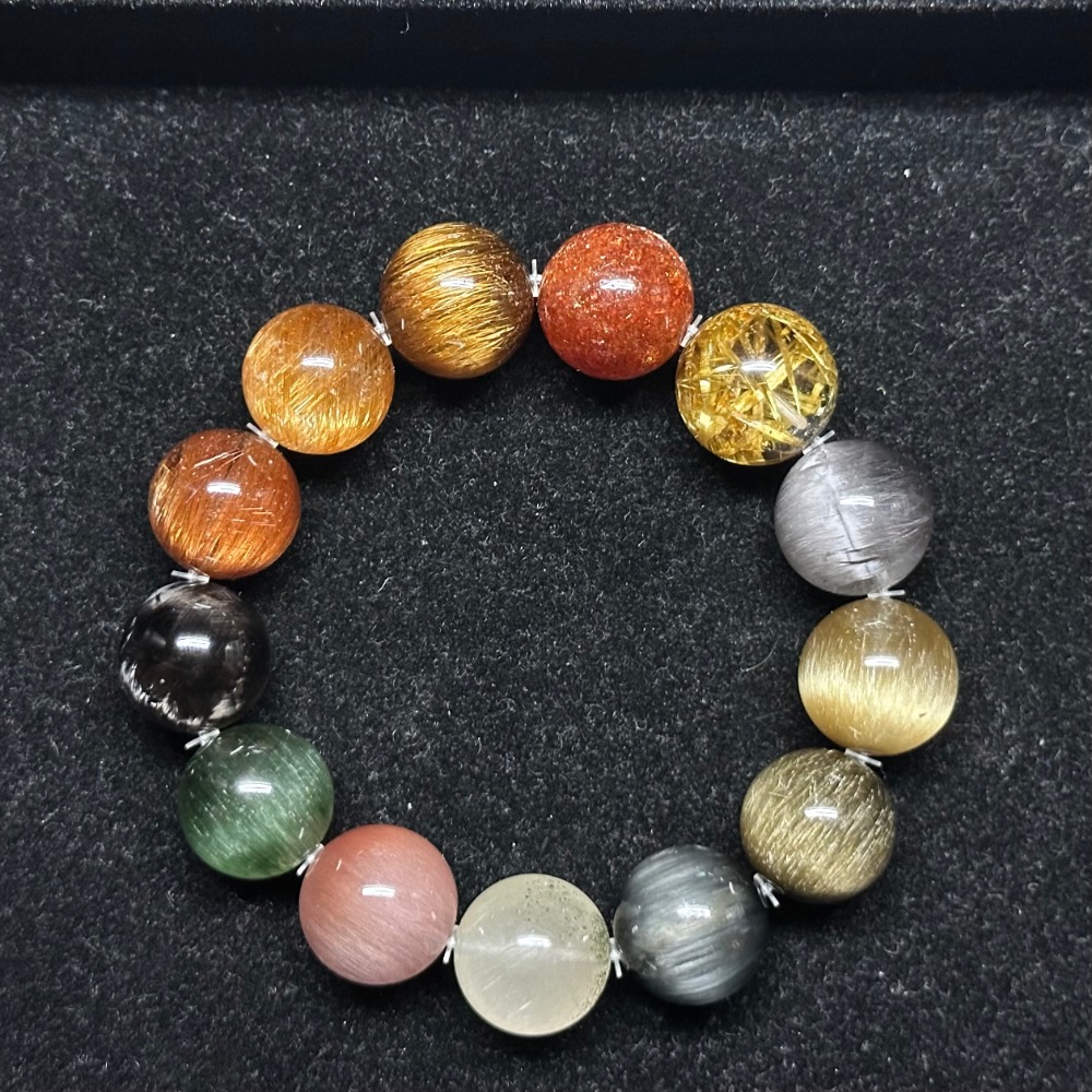 【多寶手珠17mm手圍盤18】金太陽 鈦晶花 銀鈦 金髮 灰髮 藍兔毛 白髮帶綠幽 粉兔毛 綠兔毛 黑鈦 銅鈦 銅順髮-細節圖2