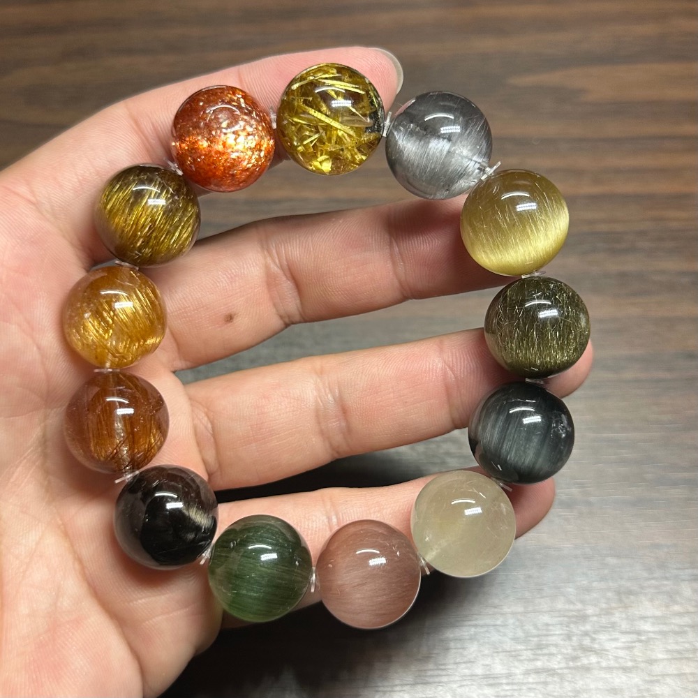 【多寶手珠17mm手圍盤18】金太陽 鈦晶花 銀鈦 金髮 灰髮 藍兔毛 白髮帶綠幽 粉兔毛 綠兔毛 黑鈦 銅鈦 銅順髮-細節圖5