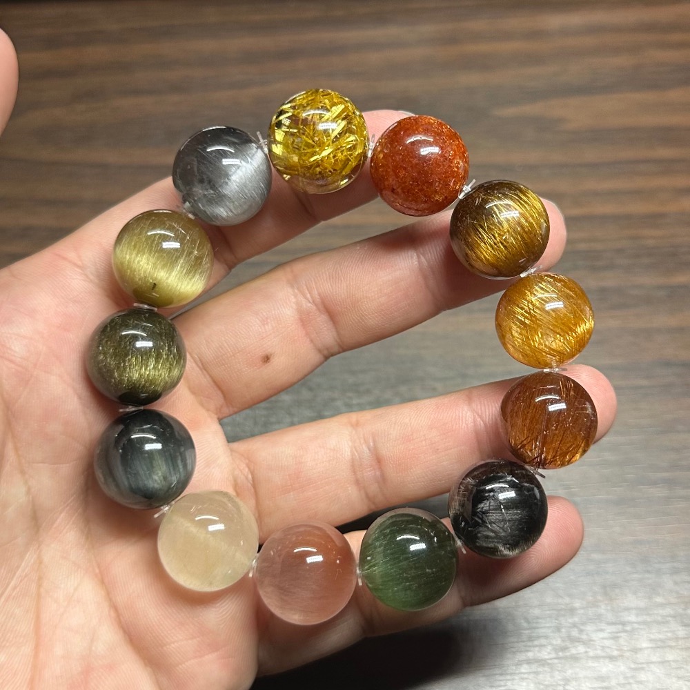 【多寶手珠17mm手圍盤18】金太陽 鈦晶花 銀鈦 金髮 灰髮 藍兔毛 白髮帶綠幽 粉兔毛 綠兔毛 黑鈦 銅鈦 銅順髮-細節圖6