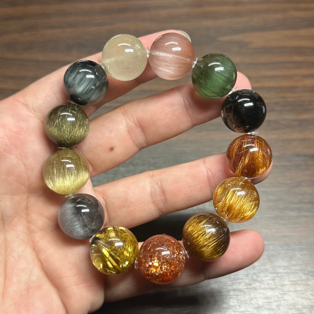 【多寶手珠17mm手圍盤18】金太陽 鈦晶花 銀鈦 金髮 灰髮 藍兔毛 白髮帶綠幽 粉兔毛 綠兔毛 黑鈦 銅鈦 銅順髮-細節圖7